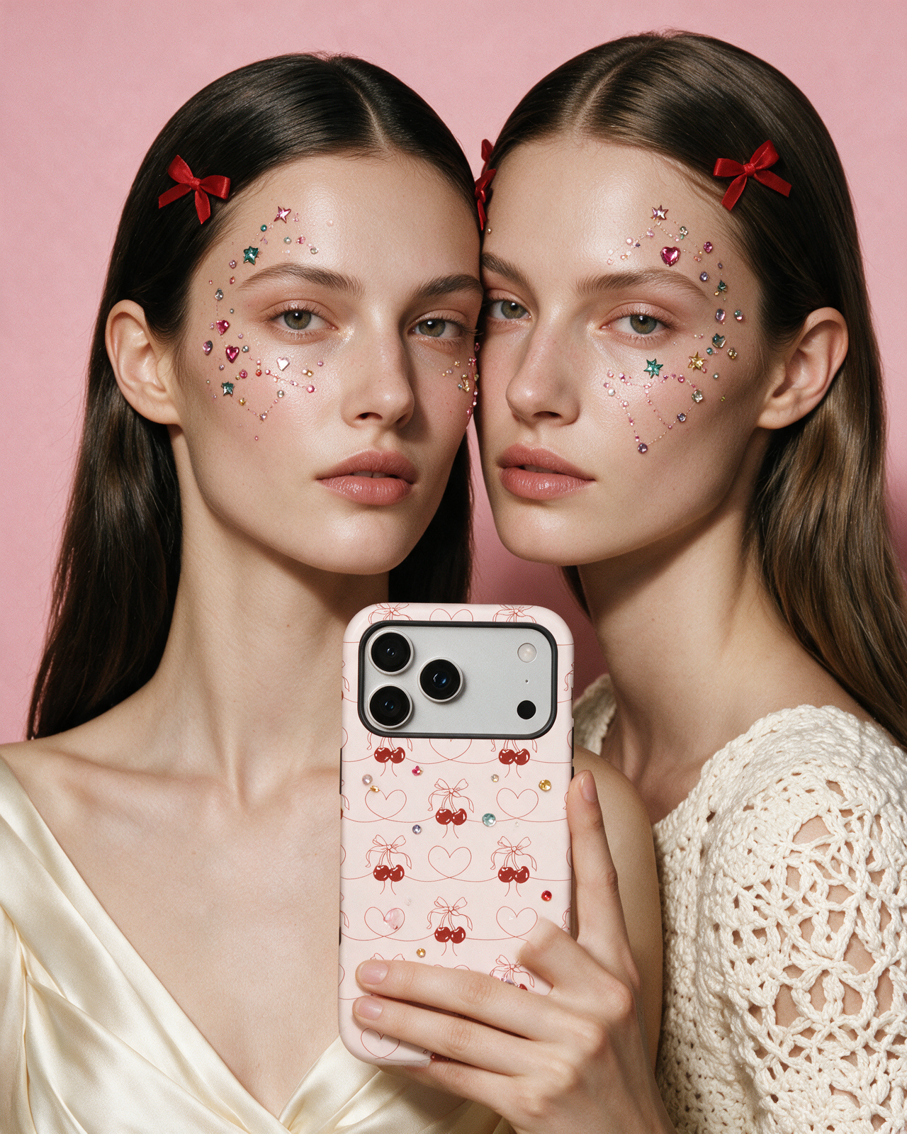 Bedazzled editorial duo with Cherry Strings case