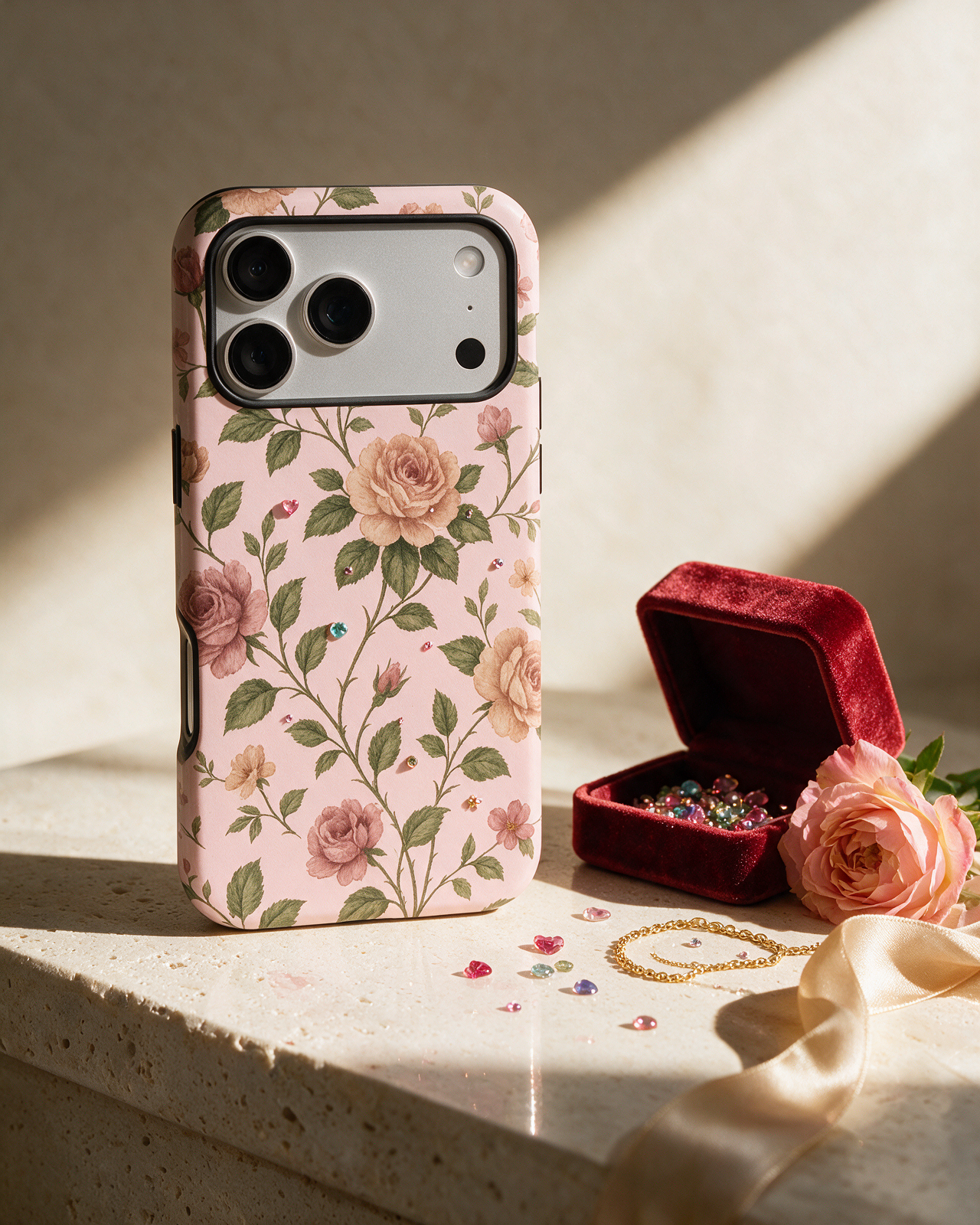 Vintage Roses case with jewellery box